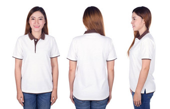 女人白色马球衬衫孤立的白色背景