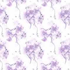 水彩樱桃开花树无缝的玫瑰