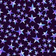 无缝的模式色彩斑斓的水彩明星图标插图黑暗背景蓝色的紫罗兰色的孤立的手绘