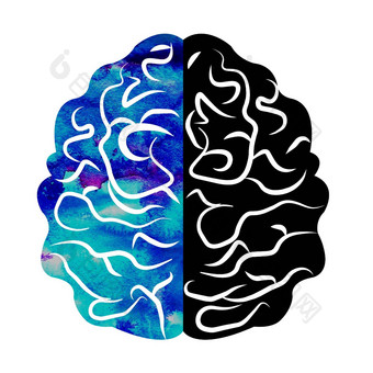 水彩标志现代大脑标志心理学人类有创意的风格图标设计概念品牌公司蓝色的紫罗兰色的左颜色孤立的白色背景象征网络标识