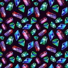 水彩插图钻石晶体无缝的模式