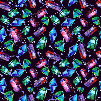 水彩插图钻石晶体无缝的模式