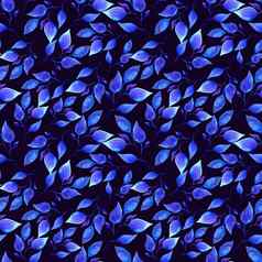 手画水彩蓝色的叶子无缝的花模式