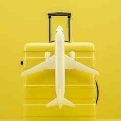 白色飞机黄色的旅行手提箱呈现插图