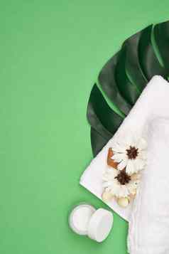 浴室配件皮肤护理芳香疗法绿色背景