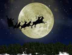 圣诞老人老人雪橇鹿明亮的月亮