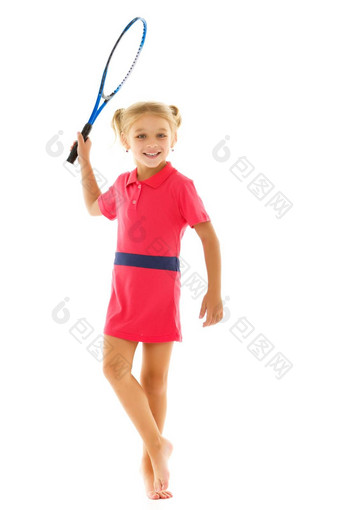女孩持有网球球拍<strong>手游</strong>戏体育概念