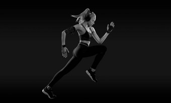 短跑<strong>运动</strong>员运行强大的<strong>运动</strong>女人运行黑色的背景穿<strong>运动</strong>服装健身体育<strong>运动</strong>动机跑步者概念