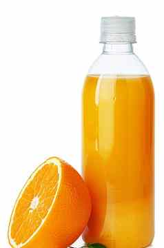 瓶新鲜的橙色汁孤立的白色