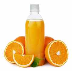 瓶新鲜的橙色汁孤立的白色
