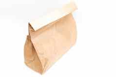 棕色（的）清晰的空空白工艺纸袋外卖孤立的白色背景包装模板模拟交付服务概念复制空间