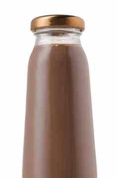 玻璃瓶巧克力牛奶孤立的白色