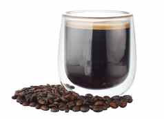 玻璃杯咖啡咖啡豆子孤立的白色