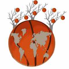 地图世界篮球球树白色背景
