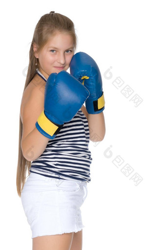 十几岁的女孩拳击手套
