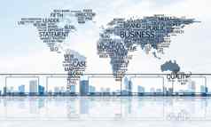 概念全球沟通网络世界地图城市景观
