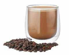 玻璃杯咖啡咖啡豆子孤立的白色