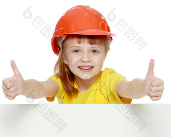 女孩建设头盔开业后广告牌