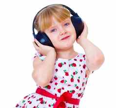 迷人的女孩爱听音乐耳机