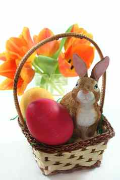 复活节篮子鸡蛋复活节兔子郁金香