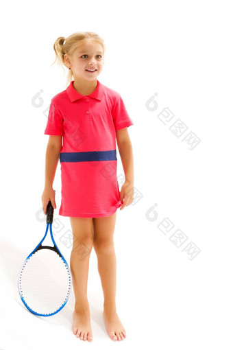 女孩持有网球球拍手游戏体育概念