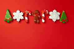 姜饼饼干圣诞节庆祝活动红色的背景