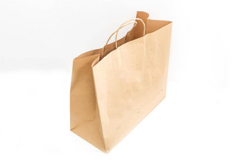 棕色（的）清晰的空空白工艺纸袋外卖孤立的白色背景包装模板模拟交付服务概念复制空间