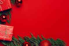 红色的节日圣诞节背景松柏科的分支机构