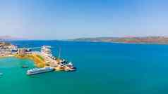 克里特岛希腊前景海码头伊拉克里翁港口加载设备巡航衬垫游艇背景