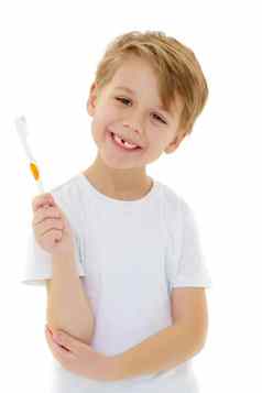 男孩刷牙牙齿牙刷