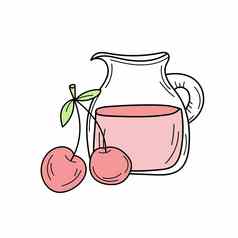 汁樱桃玻璃壶向量卡通卡新鲜的浆果