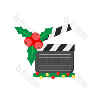 电影鼓掌董事会电影标志圣诞节设计图标白色背景