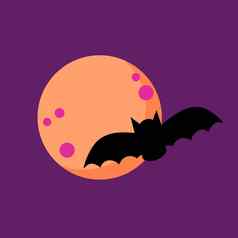 蝙蝠背景橙色月亮紫色的背景