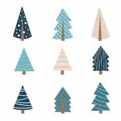 可爱的蓝色的圣诞节树形状集集合圣诞节树