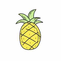 简单的黄色的手画菠萝图标白色