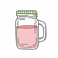 手画红色的柠檬水玻璃Jar向量白色