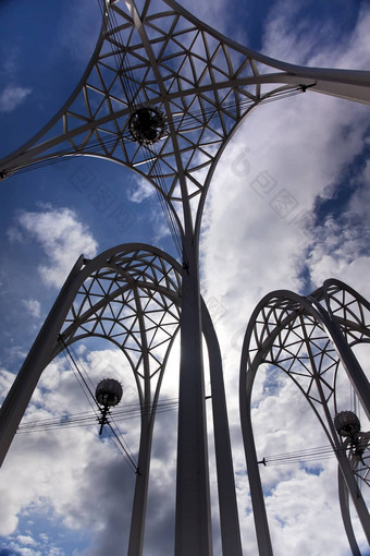 西雅图中心钢拱门蓝色的天空华盛顿