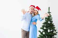 假期庆祝活动概念年轻的夫妇庆祝圣诞节首页