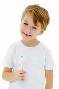 男孩刷牙牙齿牙刷