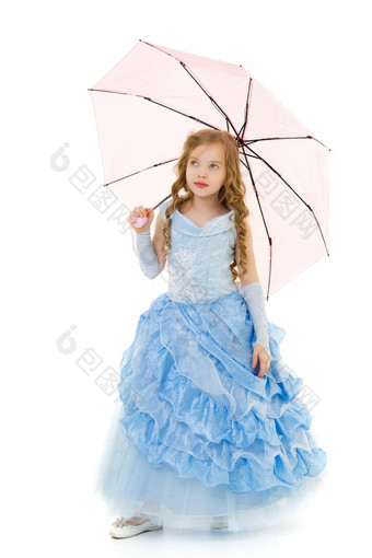 女孩公主长优雅的衣服伞