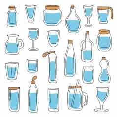 大集玻璃容器水瓶手画风格