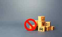 盒子红色的禁止标志生产过剩货物缺乏需求制裁但短缺产品交付过渡交易业务在线市场适应