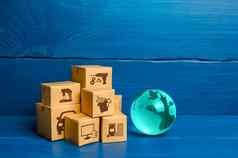 玻璃全球群盒子全球业务世界贸易分布货物进口出口产品运费航运交付市场业务商务全球化