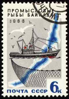 钓鱼船湖贝加尔湖帖子邮票