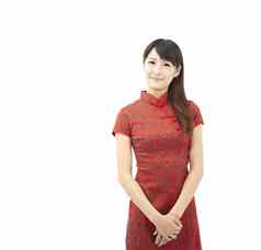 中国人年轻的女人传统的服装旗袍