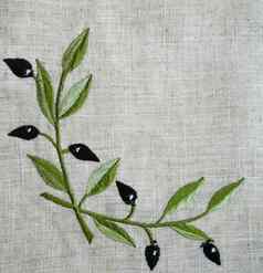 刺绣橄榄分支亚麻米色织物