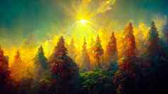 神奇的童话森林树神奇的布鲁姆超级明亮的颜色