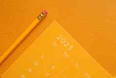 橙色颜色一年日历铅笔表格