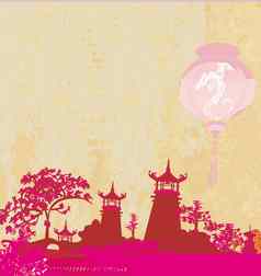 纸亚洲景观中国人灯笼古董日本风格背景