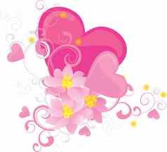粉红色的心花向量情人节孤立的白色